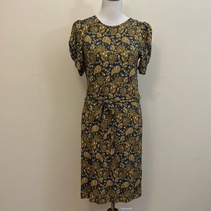 Navy & Gold Paisley Tie-Waist Dress